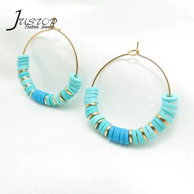 China 2020 Summer Environmental Friendly Wholesale Colorful Polymer Clay Beads Hoop Earrings for sale