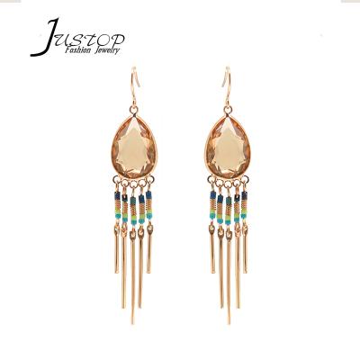 China Fashion Environmental Friendly Wholesale Jewelry Justop Yellow Crystal Drop Earrings Miyuki Tassel Earrings for sale