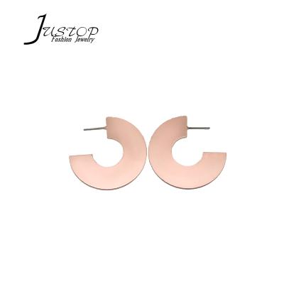 China New Style Environmentally Friendly C Shape Geometric Brass Earrings Rose Gold Copper Earrings Cuff for sale