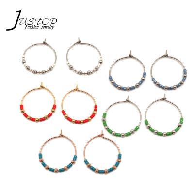 China Environmental friendly miyuki earrings jewelry manufacturer colorful stainless steel circle edges for sale