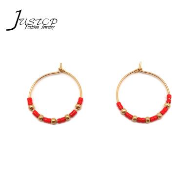 China Environmental friendly gold plated red jewelry circle miyuki stainless steel earrings for sale