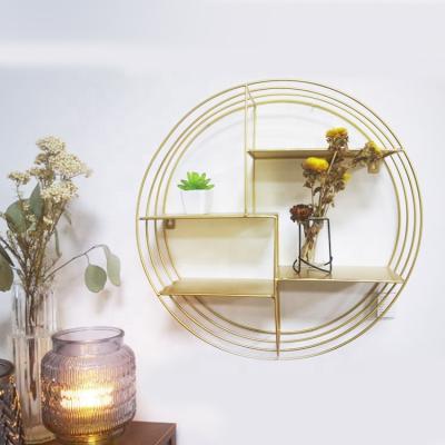 China New Style Adjustable Creative Delicate Gold Home Decor Round (Other) Shape Iron Wall Shelves for sale