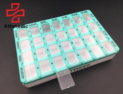 China 2021 Transparent ABS Base+PS Insert Athmedic Food Grade 28 Case Pharmacy Drawer Pill Planner Case Organizer for sale