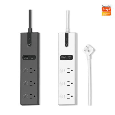 China White PC+copper 16A USB+Type C Tuya Sub Control Wifi Smart Power Strip 3 Outlet Surge Protector Fast Charger Power Strip for App Control for sale