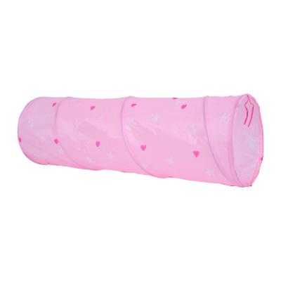 China Hot Popular Indoor Collapsible Kids Tunnel Pink Taffeta Crawling Tunnel Foldable for sale