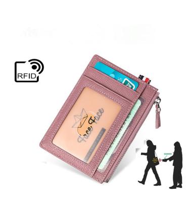 China Fashion ID Genuine Leather Card Holder RFID Blocking Real Leather Credit Card Slim Wallet ID Holder for sale