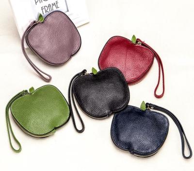 China Leather Coin Wallet Card Shape Fashion Cow Apple Wrist Strap Leather Coin Purse for sale