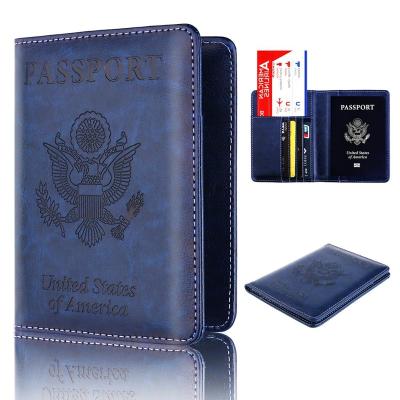 China Vintage USA PU Leather Travel Passport Holder Ticket Wallet RFID Blocking Passport Wallet for sale