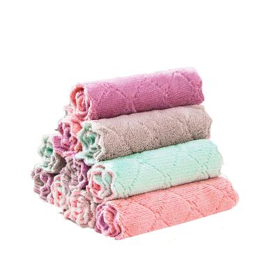 China Double Layer Fleece Dishcloth Sustainable Home Coral Microfiber Kitchen Cleaning Cloth for sale