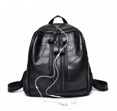 China 2021 Waterproof USB Hole Lady Bags Waterproof Sheepskin Leather Backpack Women for sale