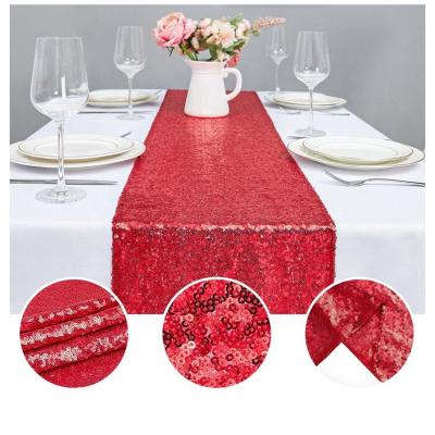 China Wholesale red light red table runners factory wrinkle free shiny sequin embroidered tablecloth runners with luxury for sale