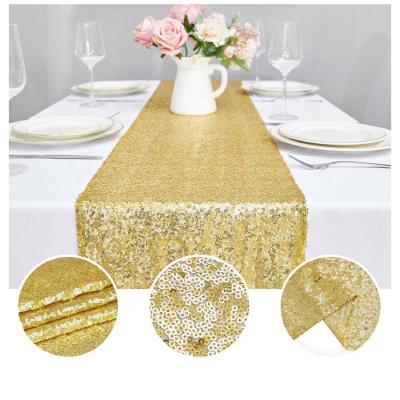 China New Style Gold Sequin Table Runners Luxury Light Weight Wrinkle Free Sequin Table Runner Beautiful With Modern Design for sale