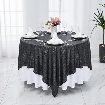 China Beautiful Lightweight Modern Style Black Sequin Material Embroidery Square Table Cloth For Outdoor for sale