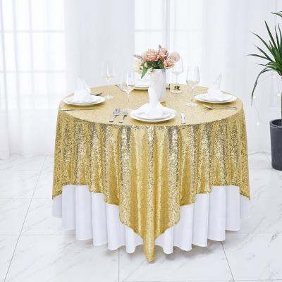 China Beautiful Light Fashion Style Gold Soft Scenic Sequin Embroidered Tablecloth For Wedding for sale