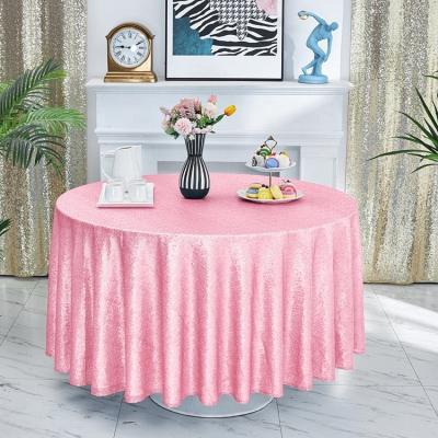 China Light weight pink high quality sequin embroidery scenic round wedding tablecloth for wholesale for sale