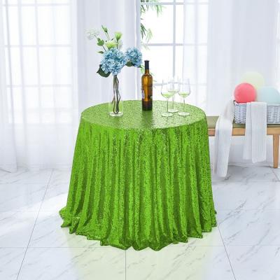 China Lightweight fancy design green 100%polyester sequin embroidery round ready made tablecloth for party for sale