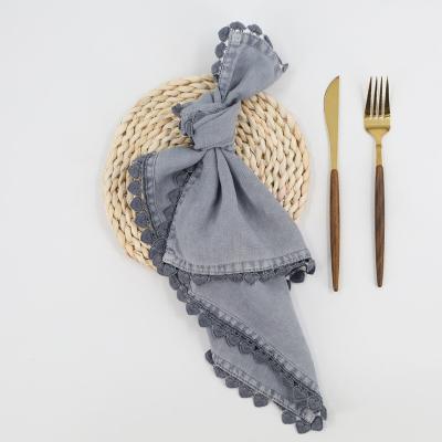 China Stonewashed C2U Customized Floral Lace Cloth Towel Linen Cable for sale