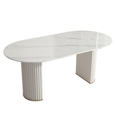 China Best Quality Stable Luxury Indoor Home Furniture Marble Top Stainless Steel Chipboard Stone Top Dining Table for sale