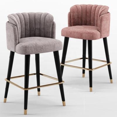 China Modern Modern Leather Upholstered Bar Stool With Back Rest Stainless Steel Metal Leg Velvet Fabric for sale