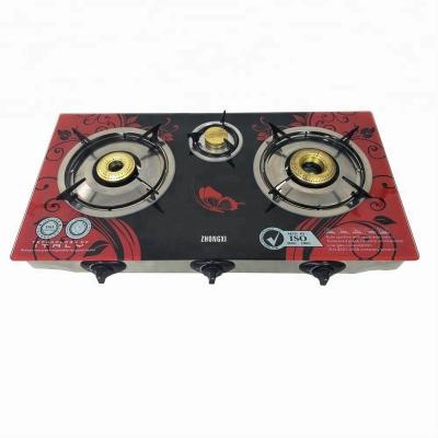 China Hot Selling Hotel Family Kitchen Appliances Table Top Cooktop Glass Cookware Three Burner Hot Gas Stove High Quality Cookware for sale