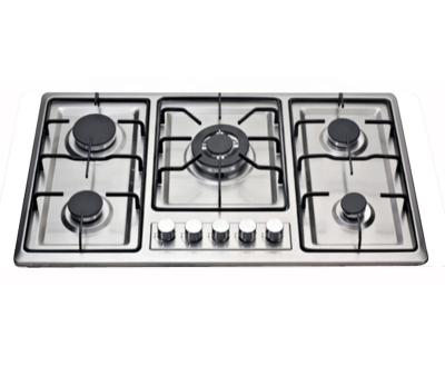 China Hotel 5 Burners Stainless Steel Panel Home Kitchen Appliance Built in Household Gas Cooker with Cast Iron Pan Support for sale