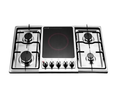 China Hotel Cooker Stainless Steel 4+1 Sabaf Electric Ceramic Burner Built In Electric Induction Cooker Home Use LPG NG Gas Cooktop for sale