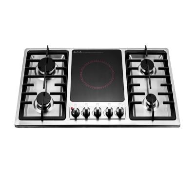 China Hotel Silver Stainless Steel 4+1 Burner Electric Ceramic Cooker Sabaf Built In Gas Home Use 5 Burner Electric Induction Cooker Cooktop for sale