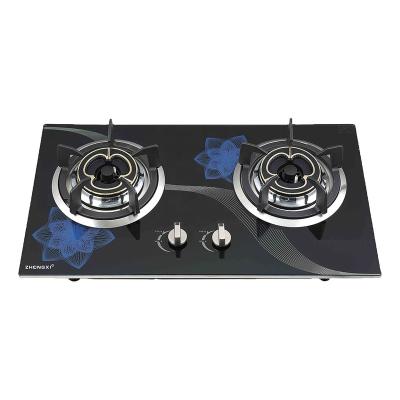 China Hotel 2 Burner Thermocouple Gas Cooktops Ceramic Glass Butterfly Design Built In Gas Stove Home Kitchen Cooking LPG NG Gas Hob for sale