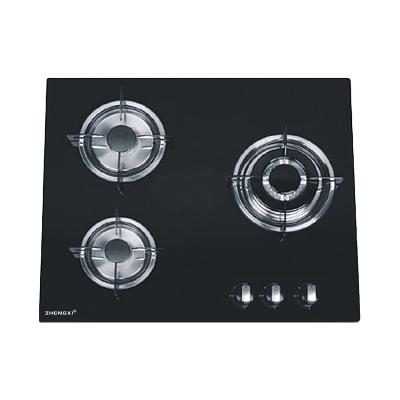 China Hotel Home Use 3 Burner Built In Cast Iron Pan Support Kitchen Appliance Built In Tempered Glass Top LPG Gas Stove Gas Hob Spare Part for sale