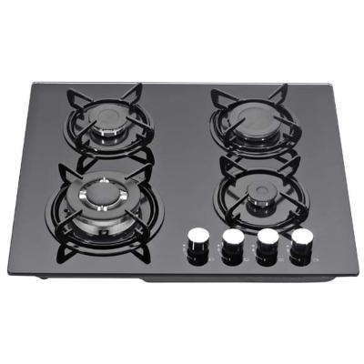 China Home to Hotel Kitchen Appliances 4 Burners Built in Gas Cooktops Tempered Glass Panel LPG Built in NG Gas Hobs with Safety Device for sale