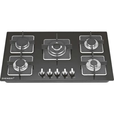 China Hotel Kitchen Use 5 Burners Built In Gas Cooktops Home Kitchen Built In LPG Gas Stove With Enamel Pan Support Safety Device Cooker for sale