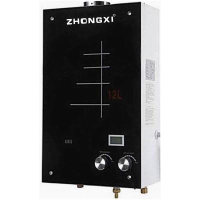 China 12L Household Heat Exchanger Room Airtight Instant Geyser Panel Gas Water Heater Bathroom Domestic LPG Glass Water Heater for sale