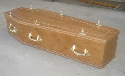 China Plywood Veneered Cardboard Coffins with Lined Lid and Concave Edge for sale