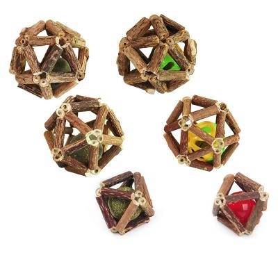 China Eco-Friendly Stocked Pet Cats Mutianling Linglong Ball Toys Wooden Catnip Cat Chew Toy for sale