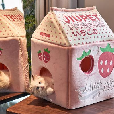 China New Design Non-slip Bottom Box Cat Bed Comfortable Short Plush Stored Cat Bed Milk Pets for sale