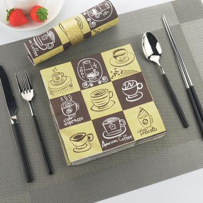 China Creative printed color paper napkin 100% raw wood pulp cafe restaurant paper printed dinner napkins for sale