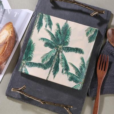 China Coconut Tree Paper Napkins Party Decorative Pure Wooden Pulp Napkins Simple Printed Coconut Tree Paper Napkins for sale