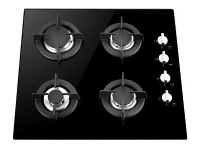 China Hotel 60cm CE ROHS Flame Protection 4 Burner Built In Glass Gas Cooker for sale