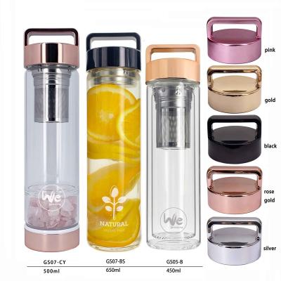 China GS07-B Sustainable 480ml 17oz No BPA Minimum Double Wall Glass Tea Leak Free Bottle With Fruit Infuser for sale