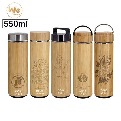 China 550ml Large Capacity Double Wall Insulated Bamboo Water Detox Bottle Disposable With Strainer Tea Infuser for sale