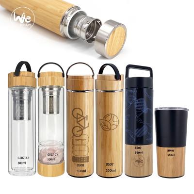 China Sustainable Eco Friendly BS04 550ml 19OZ Vacuum Insulated Bamboo Stainless Steel Water Tea Bottle for sale