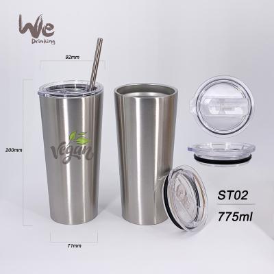 China ST02 775ml 27oz 304 Stainless Steel Vacuum Disposable Insulated Coffee Straw Tumbler with Plastic Lid for Tea Coffee Juice and Milk for sale