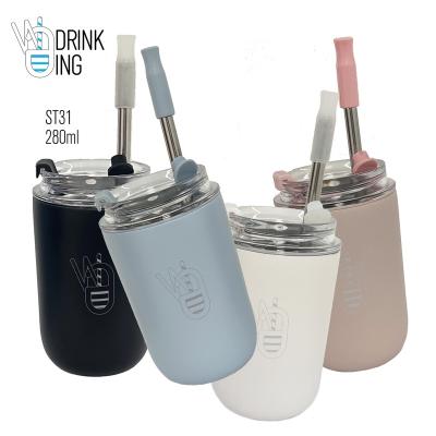 China ST31 280ML Disposable Stainless Steel Vacuum Insulated Mini Candy Color Coffee Mug Tumbler With Silicone Straw for sale