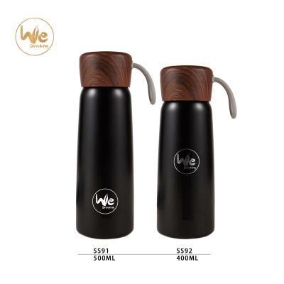 China PORTABLE Double Walled Vacuum Insulated Stainless Steel Water Milk Bottle Thermos With Wooden Hoof Lid for sale