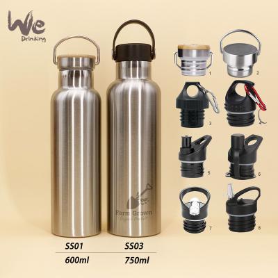 China Ss01 Sustainable 600ml 21oz No Double Wall Stainless Steel Plastic Sport Bottle With Bamboo Lid for sale