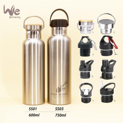 China Sustainable ss01 600ml 750ml 1000ml vacuum insulated stainless steel water bottle with bamboo lid for sale