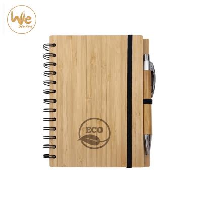 China Eco-Friendly Recycled Custom Bamboo Hardcover Paper Wooden Notebook Journal Diary with Pen for sale