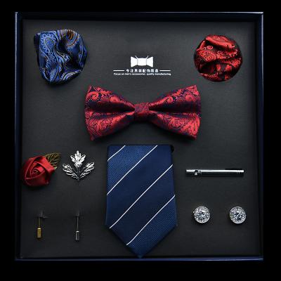 China Tie Men's Business Casual Professional Formal Wear 8 Pieces Set Gift Box Silk Polyester 7cm for sale