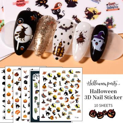 China 3D Pumpkin Skull Halloween Luminous Self Adhesive Nail Art Sticker For Nails Decals for sale