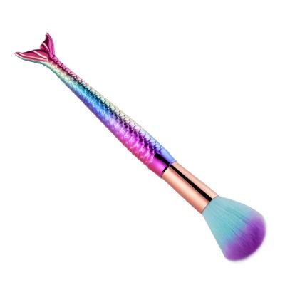 China Wholesale Colorful Mermaid Tail Design Mermaid Tail Nail Art Dust Remover Powder Brush Soft Remover To Remove Dust Make Up for sale